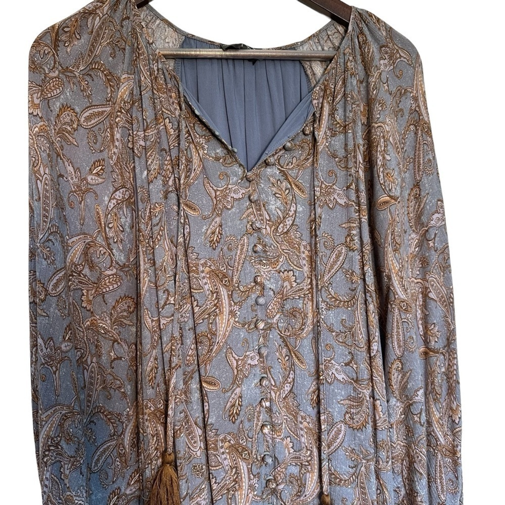 Western paisley dress forum midi button front long sleeve dress. - Picture 9 of 16
